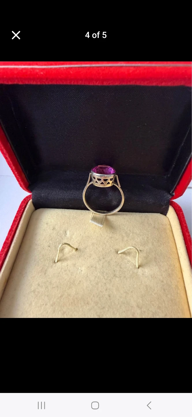 Vintage women's silver ring 875 pink synthetic corundum USSR - photo 4