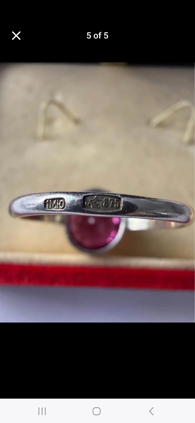 Vintage women's silver ring 875 pink synthetic corundum USSR - photo 5