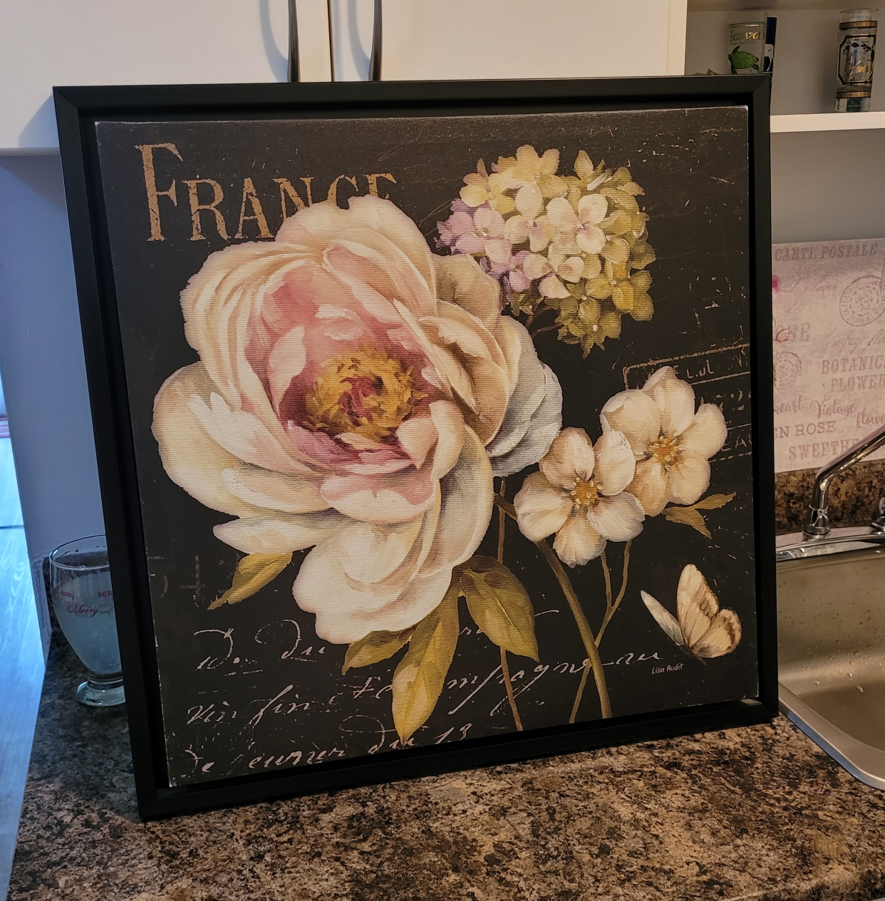 Framed Wall Art "France" with Floral Design