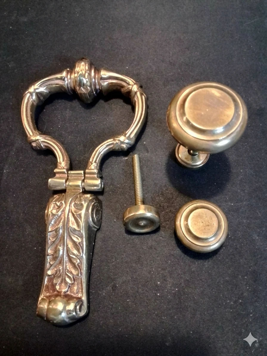 Ornate Antique Brass Neo-Classical Door Knocker & Knob