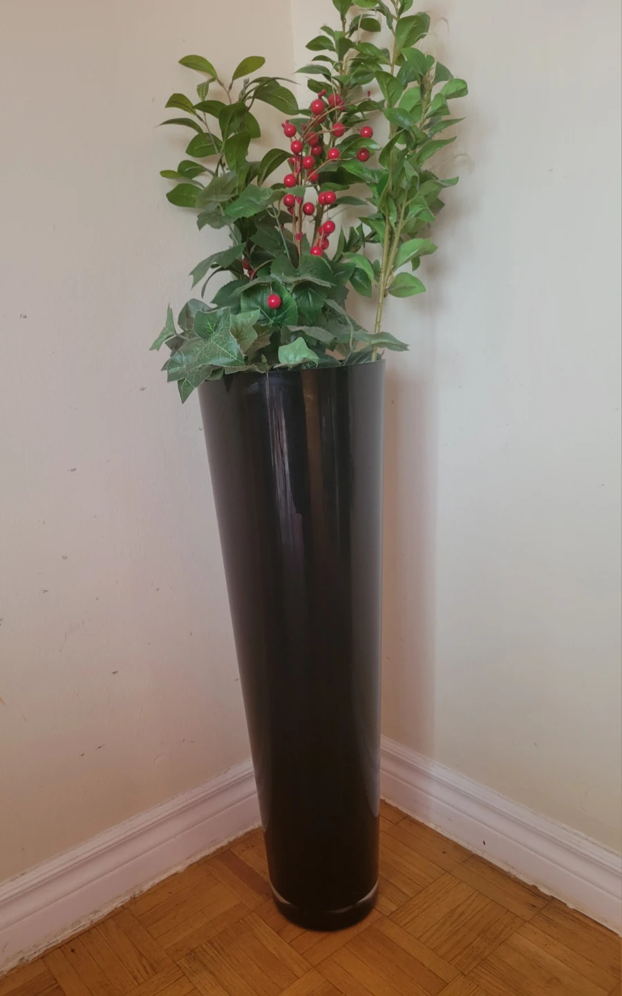 Tall Black Glass Floor Vase