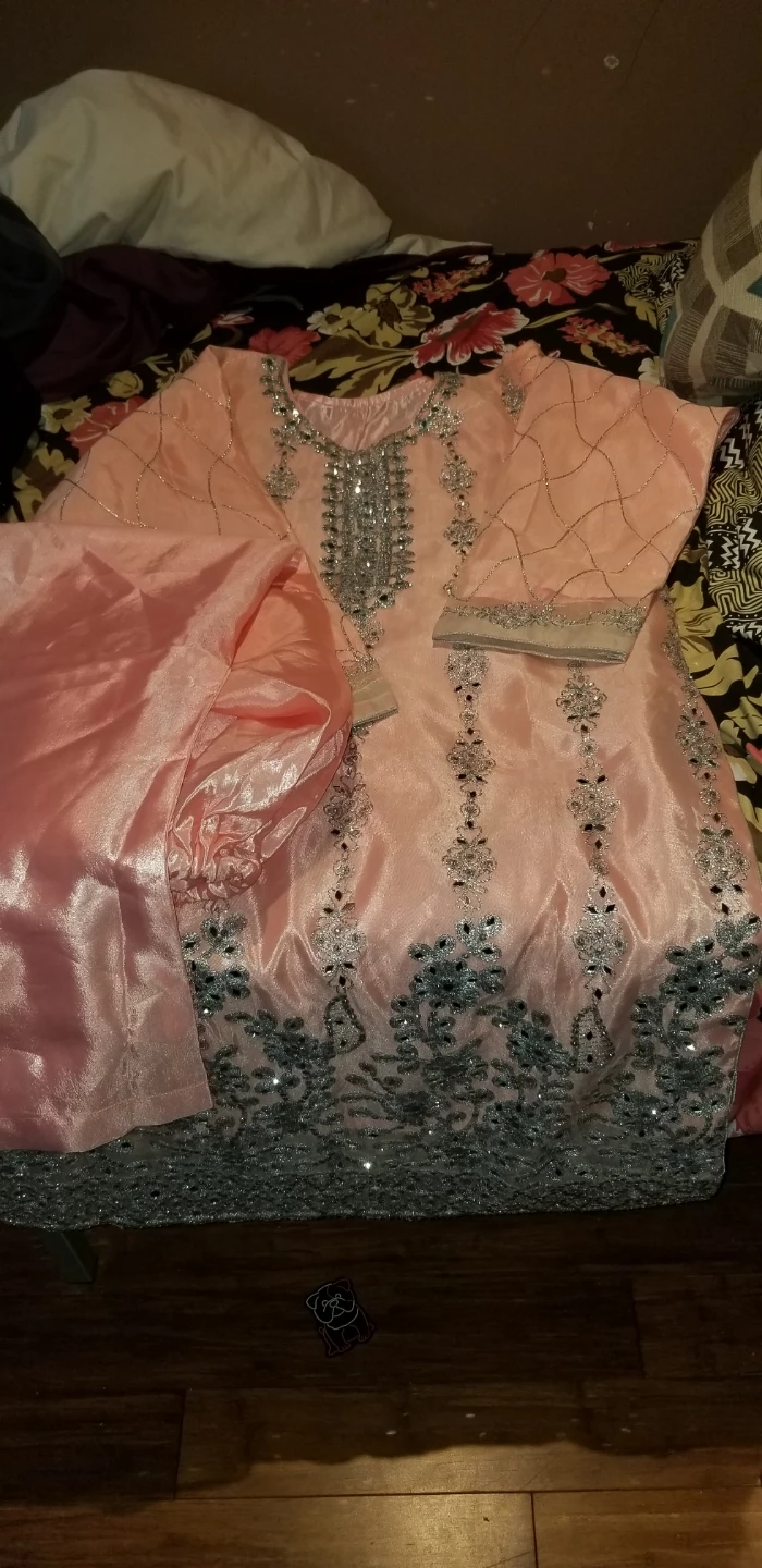 Peach Embellished Kurti with Pants - photo 3