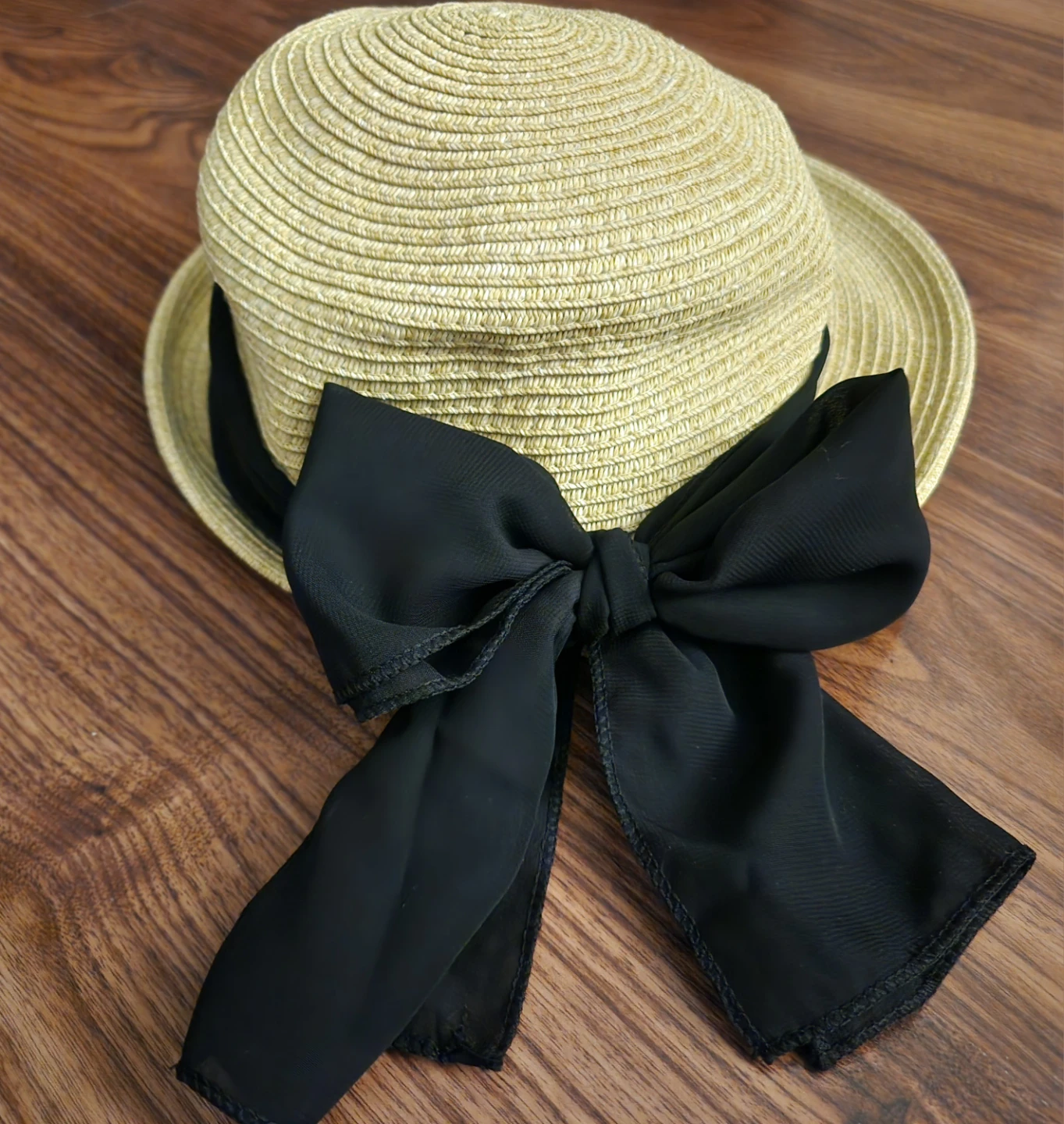 ⚽️ Straw Sun Hat with Black Ribbon and Bow - photo 2