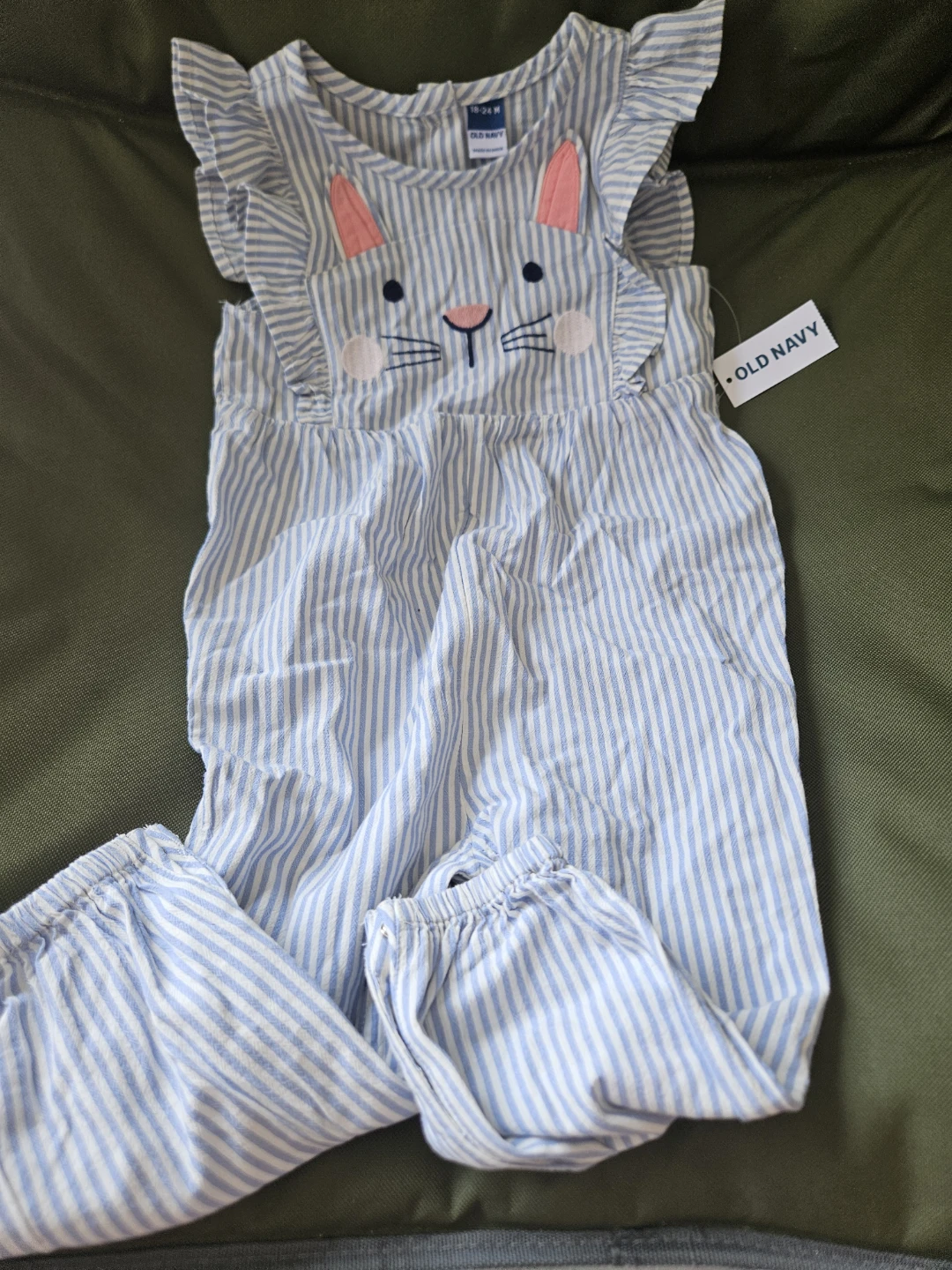 Old Navy Baby bunny Striped Romper with Bloomers  18-24 Months
