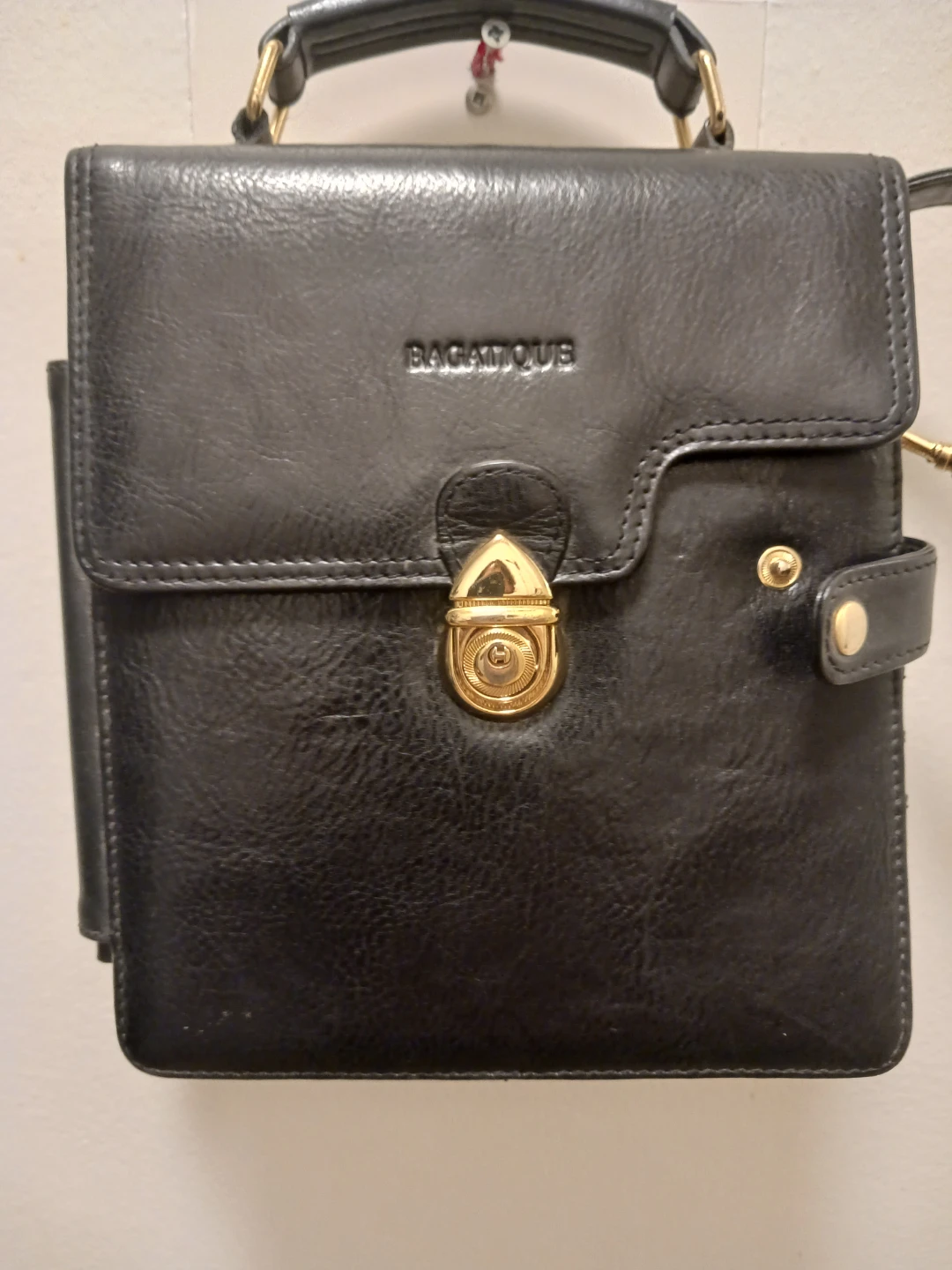 Bagallotique Black Leather Satchel Bag with Lock & Key