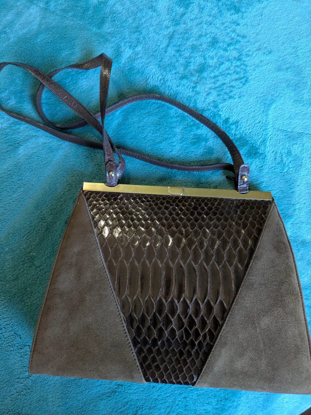 Valentino Verde Suede & Snake Print Handbag