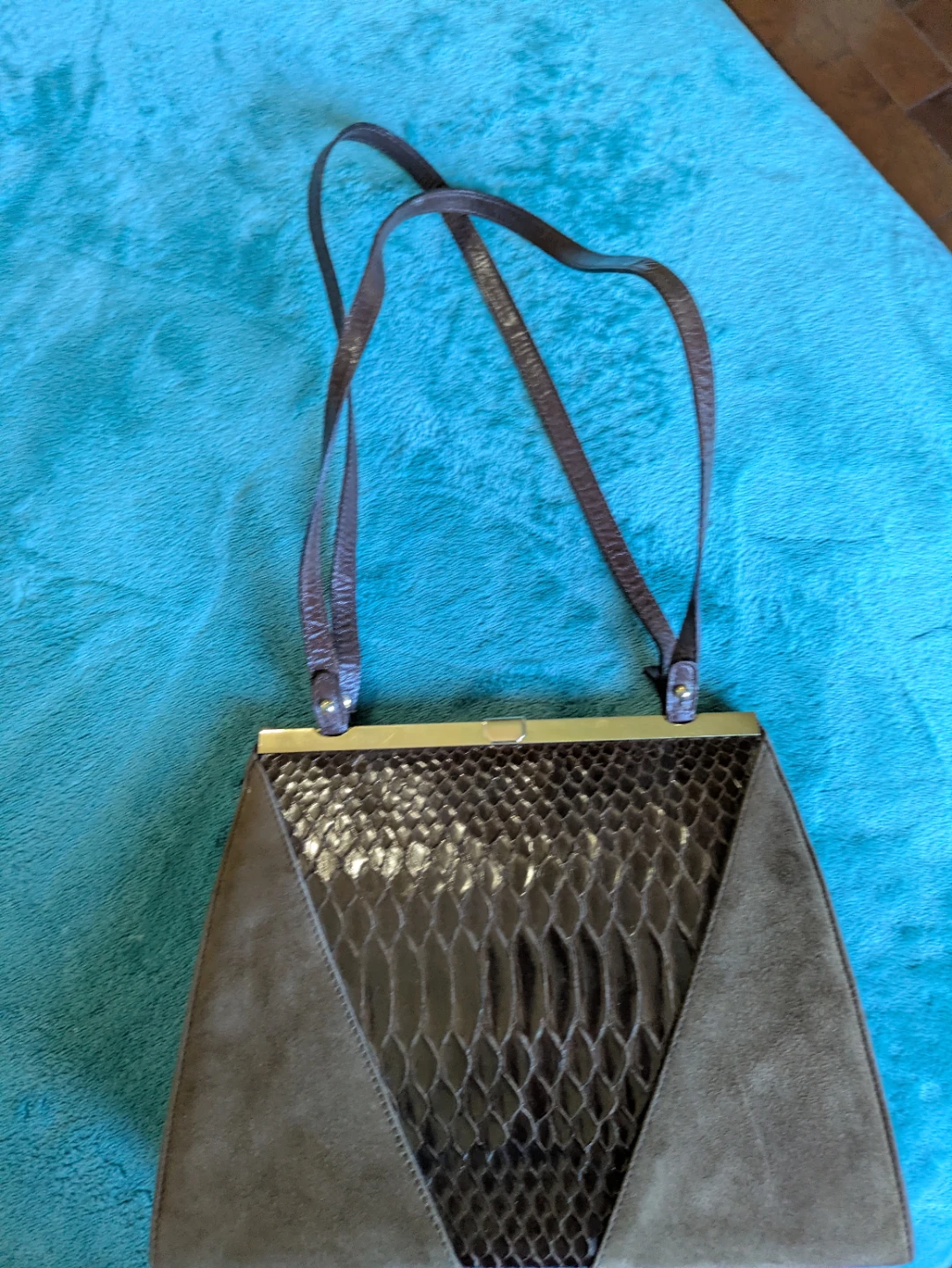 Valentino Verde Suede & Snake Print Handbag - photo 2