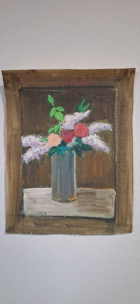 Oil Painting of Flowers in a Vase