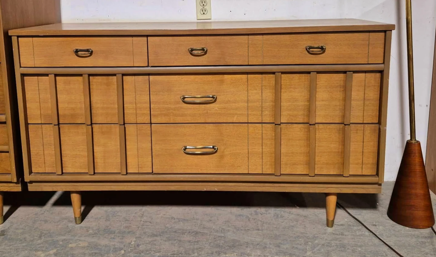 MCM Walnut 9 Drawer Dresser With Brass Handles - photo 3