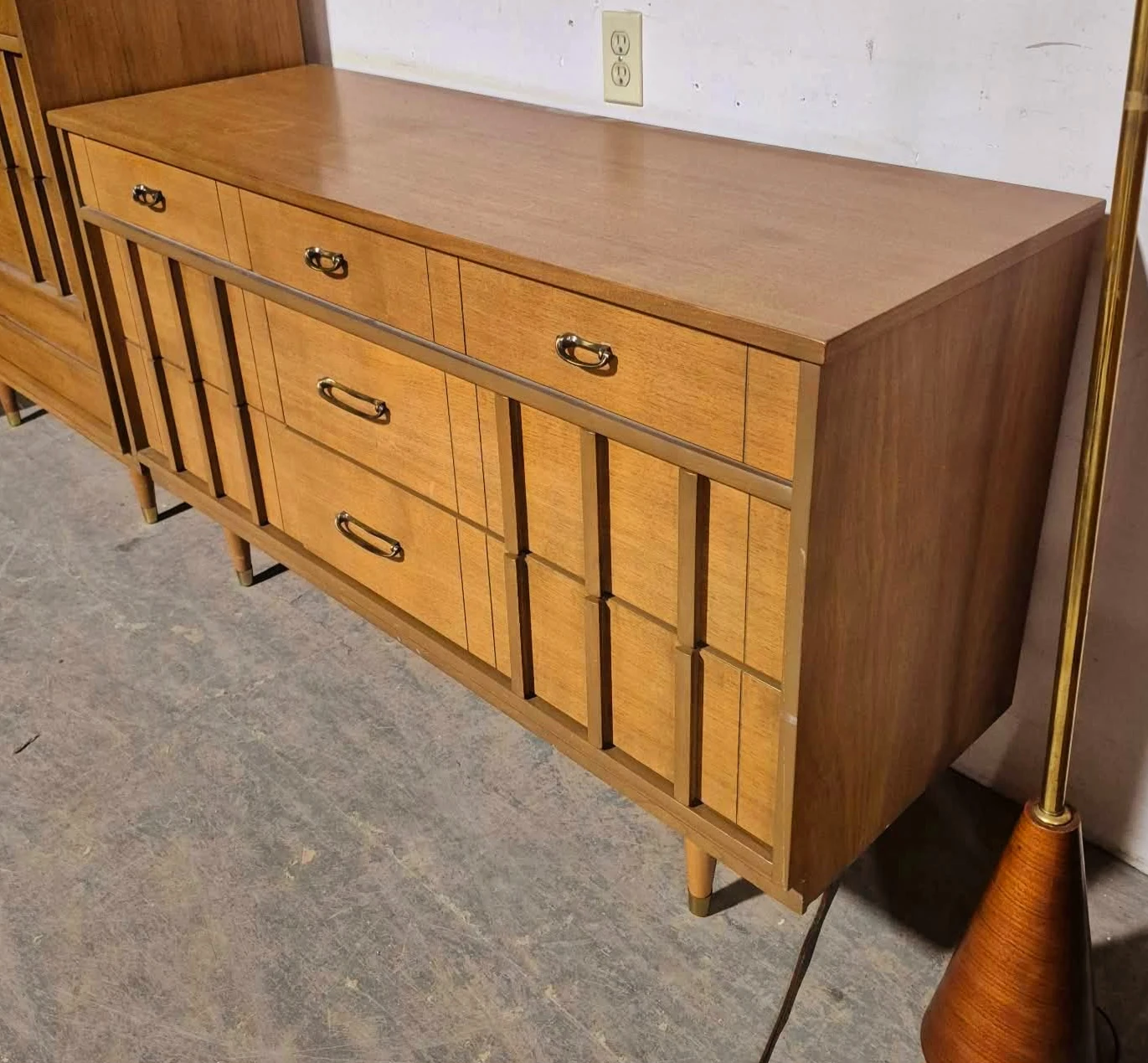 MCM Walnut 9 Drawer Dresser With Brass Handles - photo 5