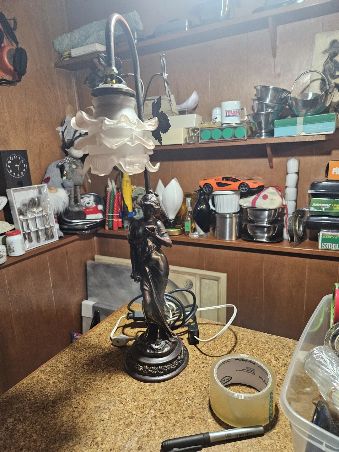 Vintage Figural Table Lamp with Frosted Petal Shade - photo 2