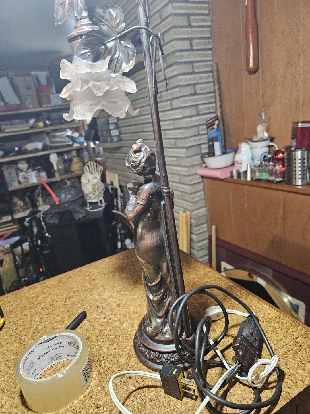 Vintage Figural Table Lamp with Frosted Petal Shade - photo 5