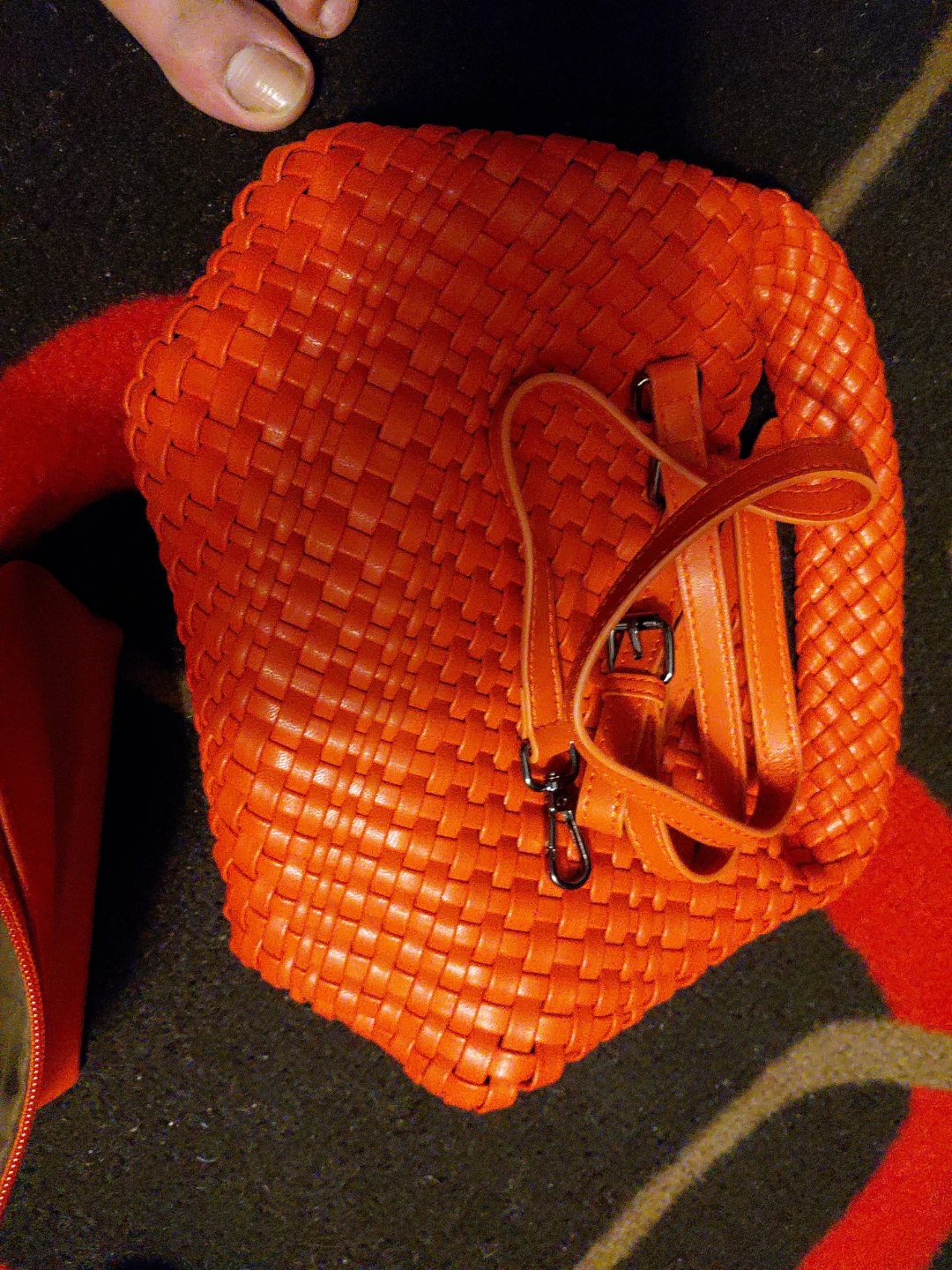 Orange Woven Handbag with Pouch - photo 4