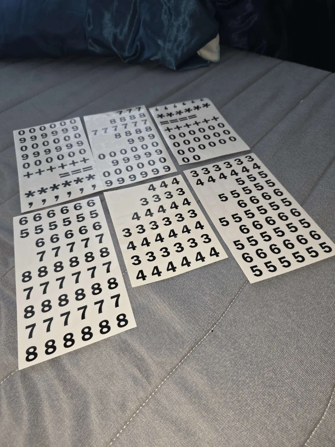 Sticker Sheets with Numbers and Symbols