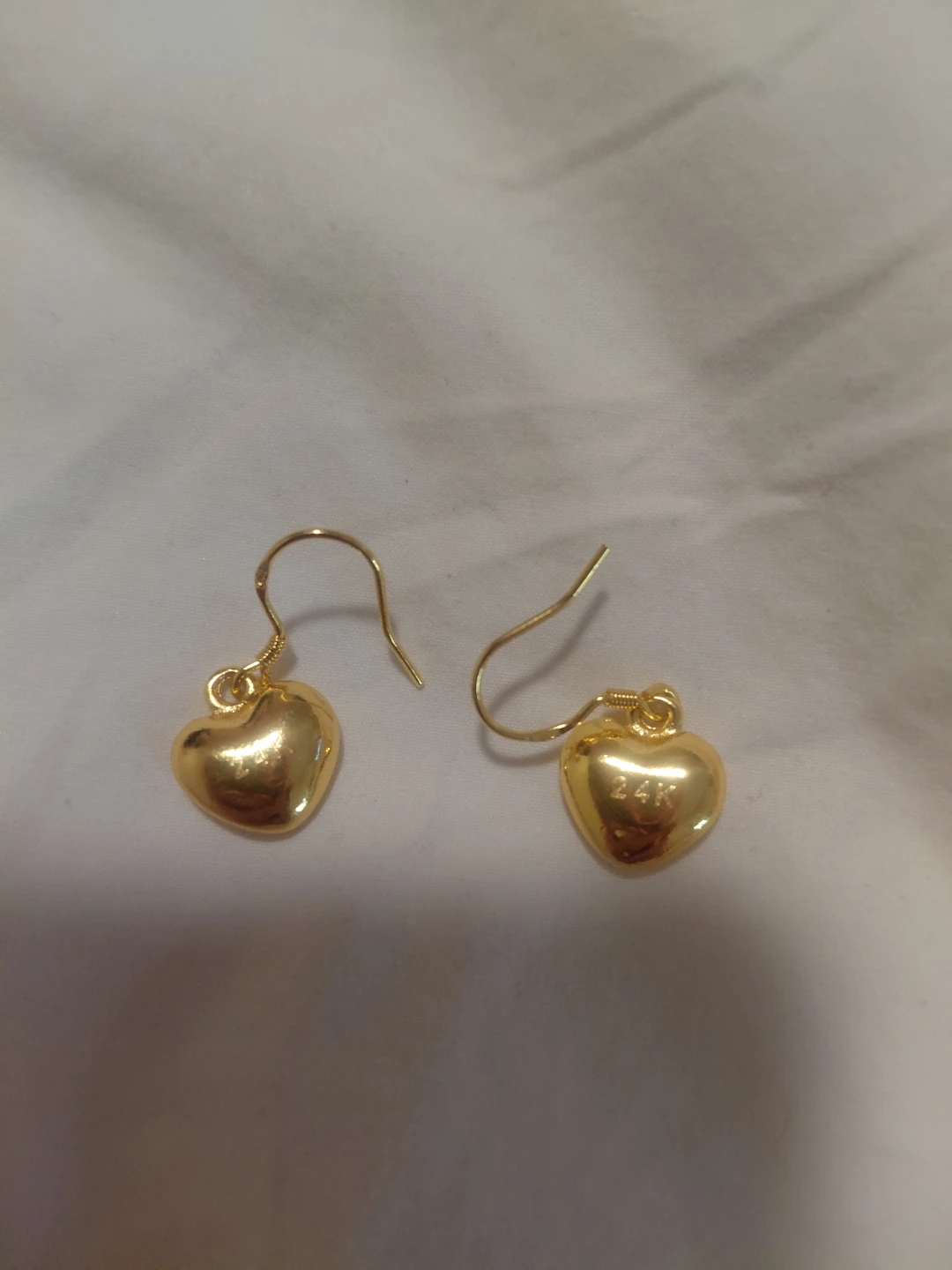 24K Gold Heart Dangle Earrings