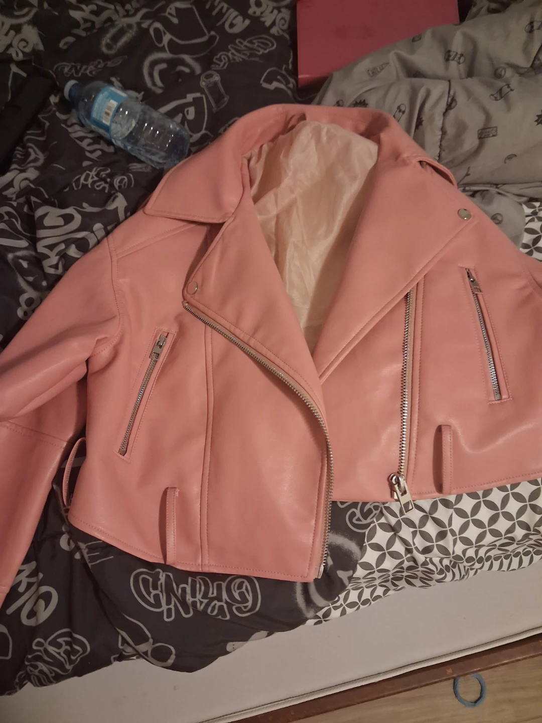 Pink Faux Leather Moto Jacket