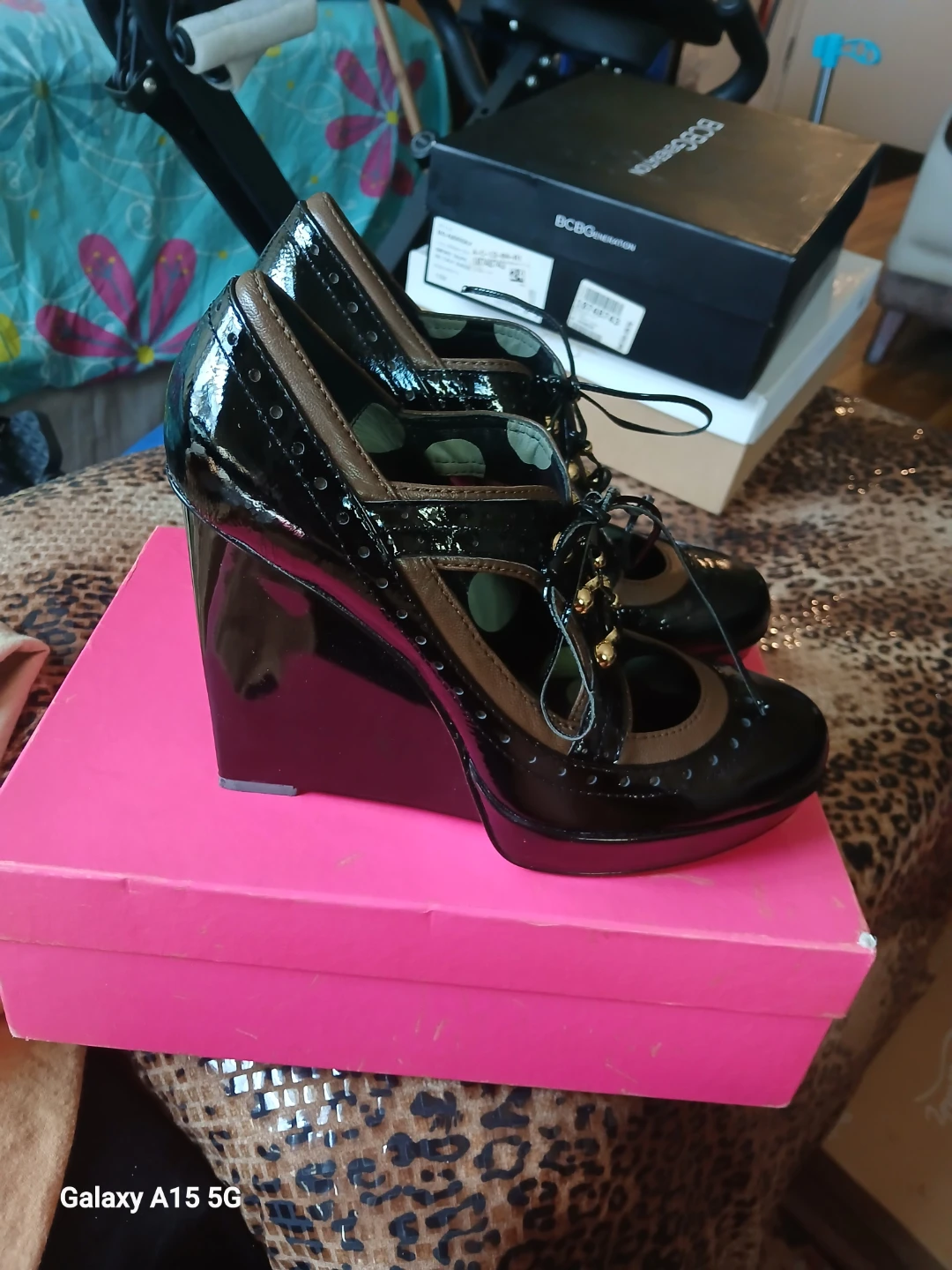 Betsey Johnson Black Patent Wedge Heels - photo 2