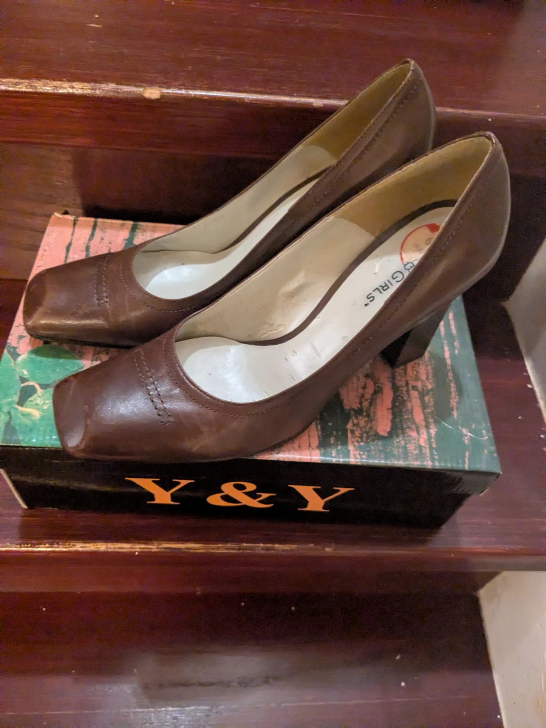Brown Square Toe Heels
