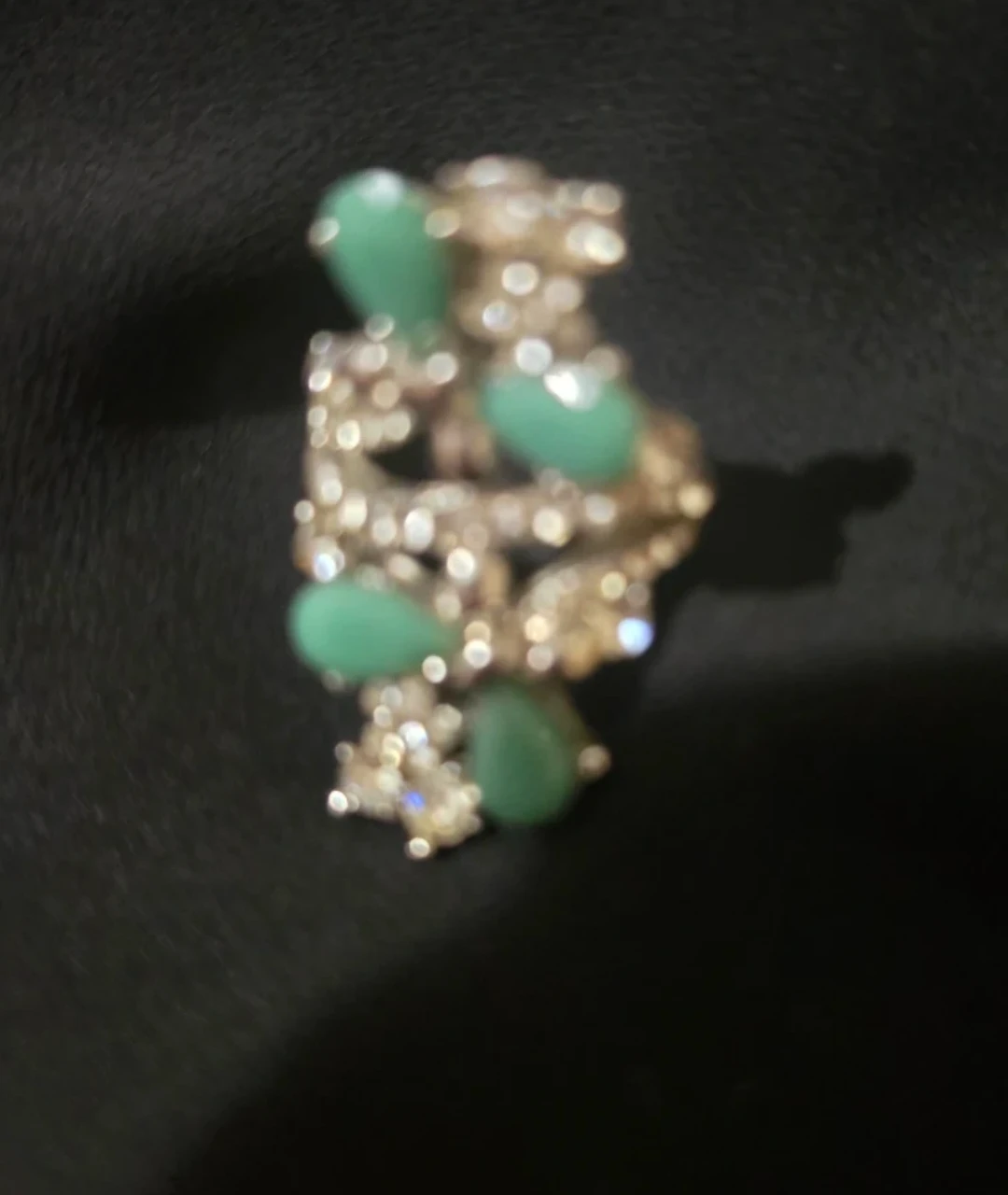 Statement Ring with Green Gems and Silver-Tone Metal - photo 2