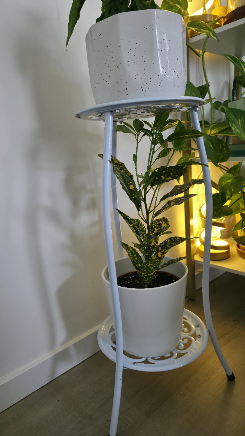 White Metal Plant Stand with Two Tiers