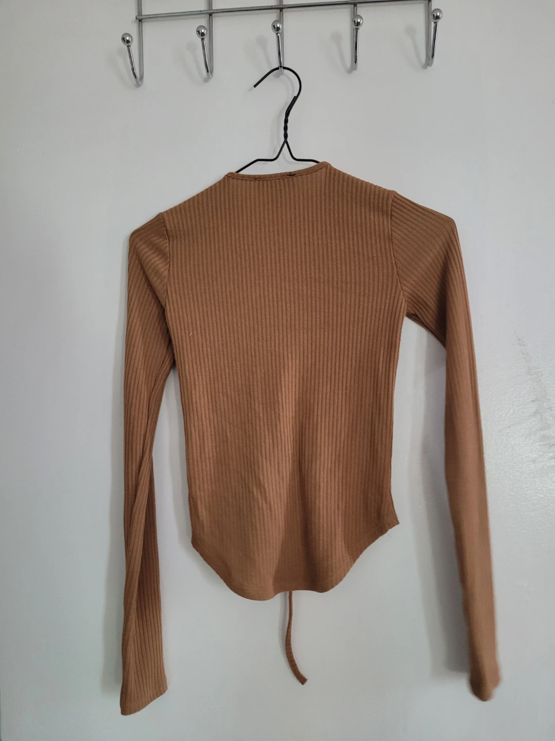 Revamped Brown Ribbed Lace-Up Long Sleeve Top - photo 2