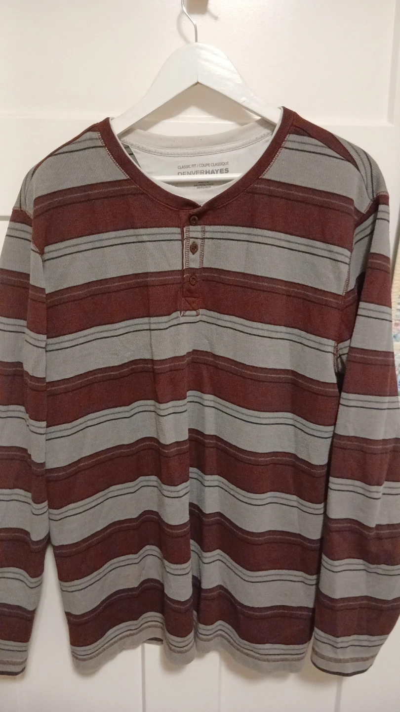 DENVER HAYES Striped Long Sleeve Henley Shirt