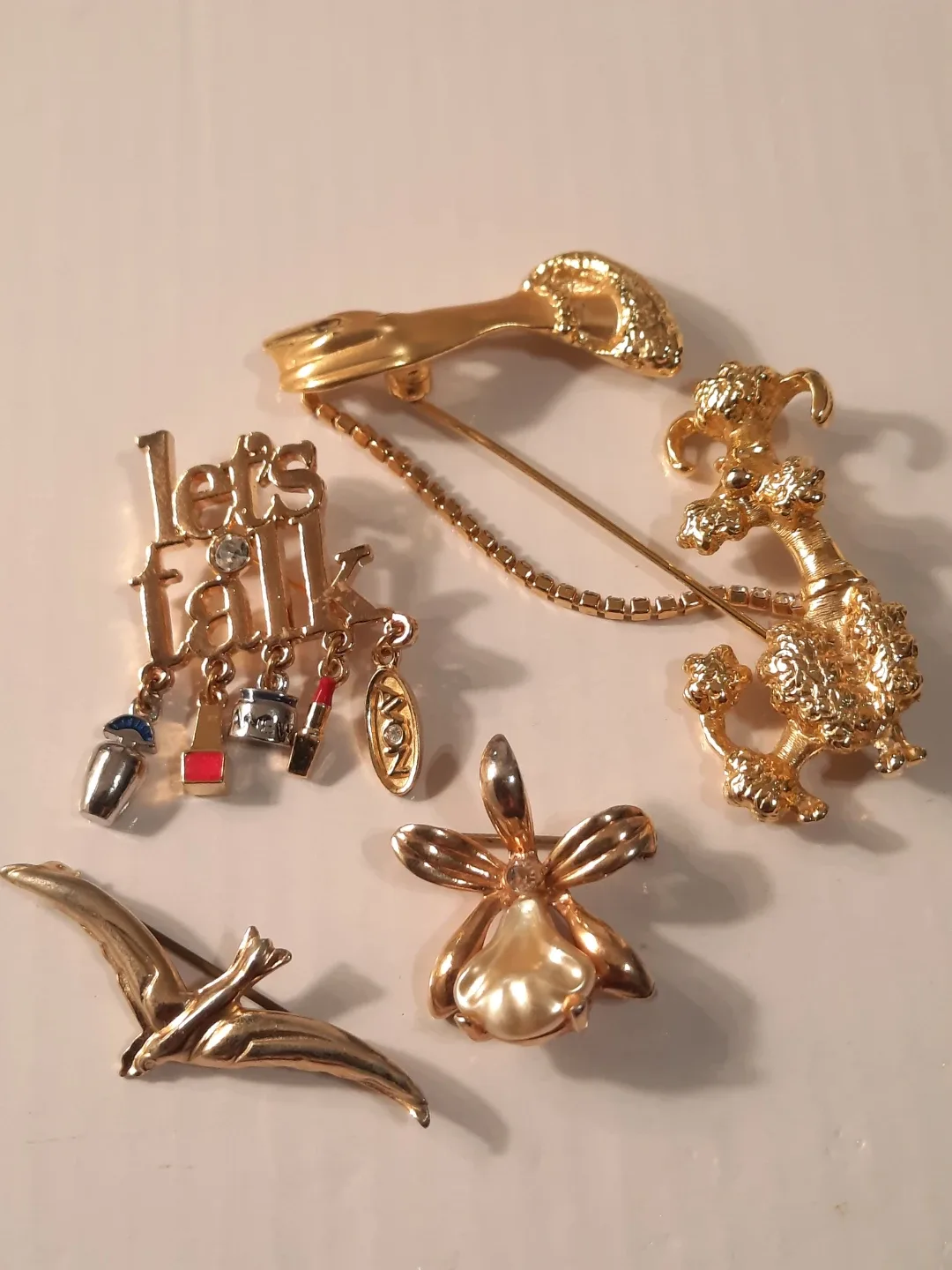 Set of 4 Vintage Gold-Tone Brooches