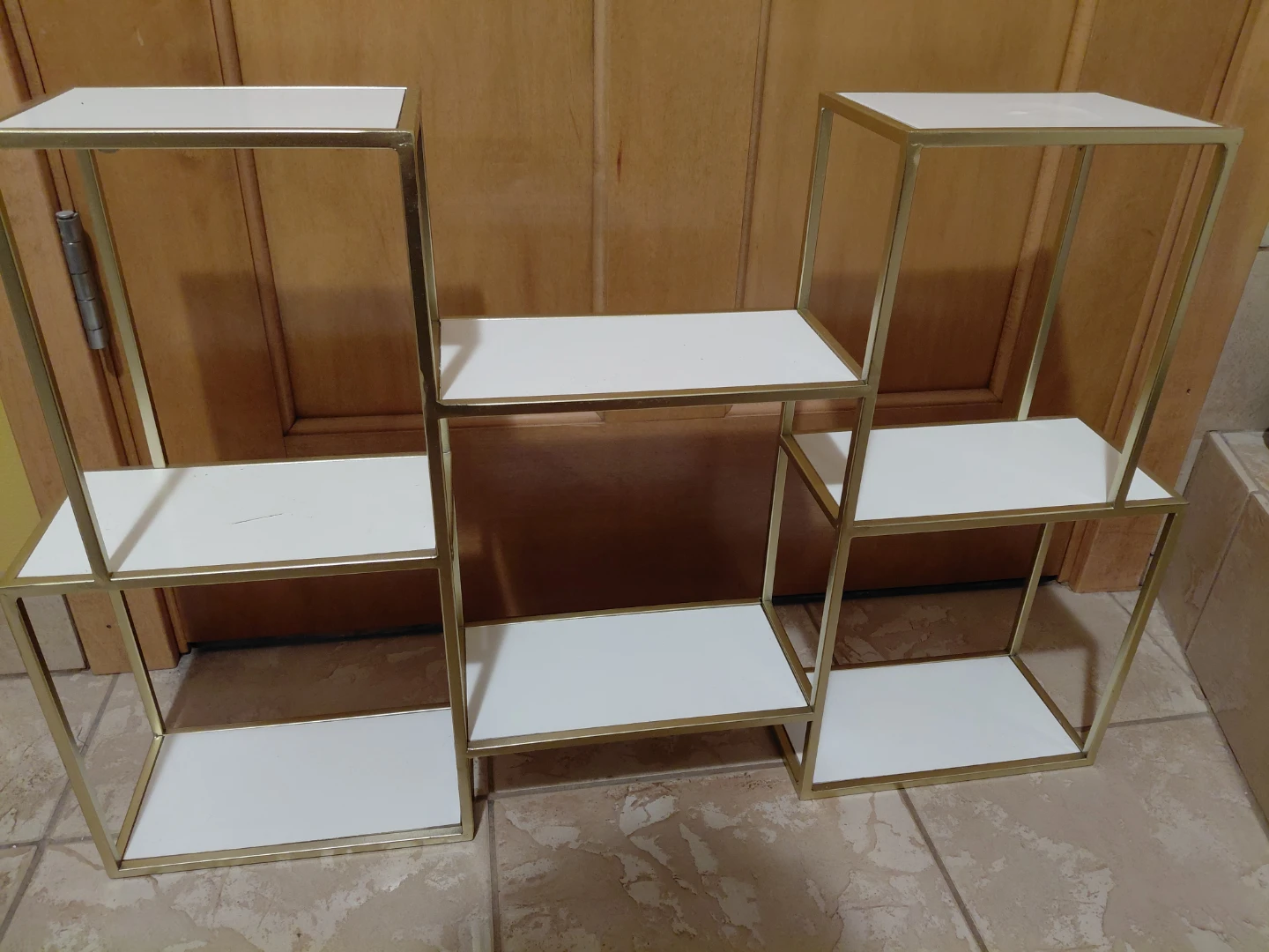 Gold Metal and White Shelf Unit