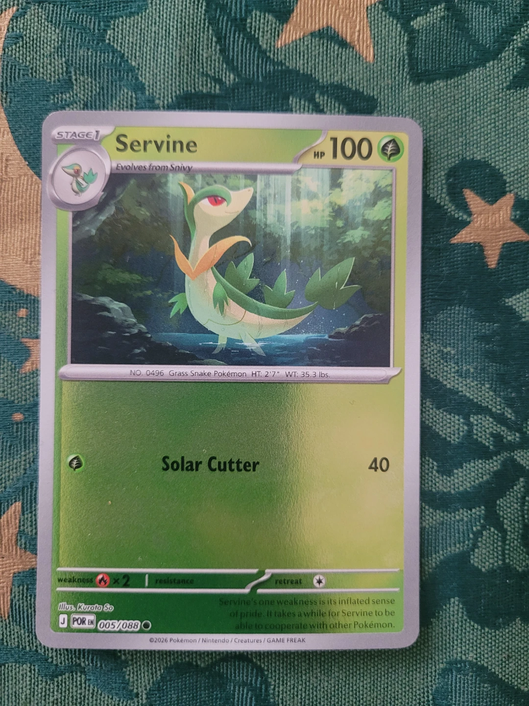 Pokémon Servine Reverse Holo Trading Card ⚽️