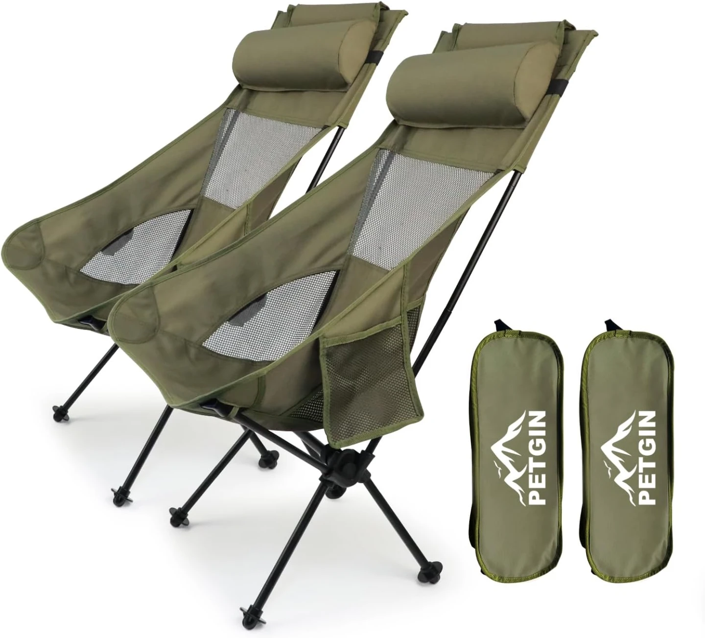 NEW 2 Pack High Back Folding Camping Chair with Removable Pillow