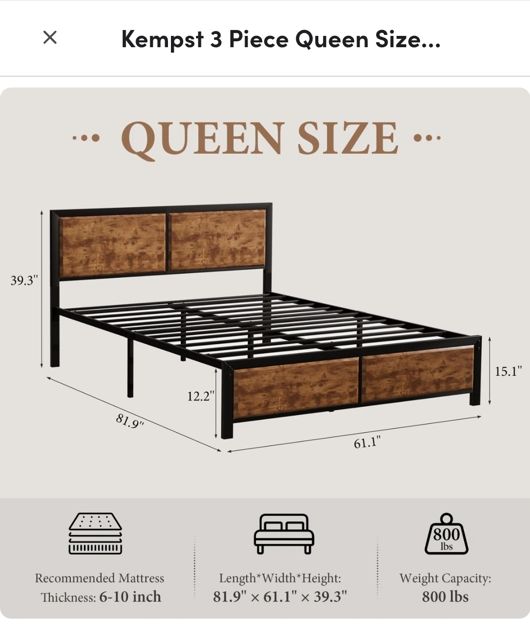 Kempst Queen Size Bed Frame with Headboard - photo 3