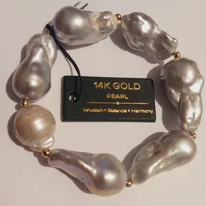 14K Gold Beads South Sea Cultured Baroque Pearl Bracelet
