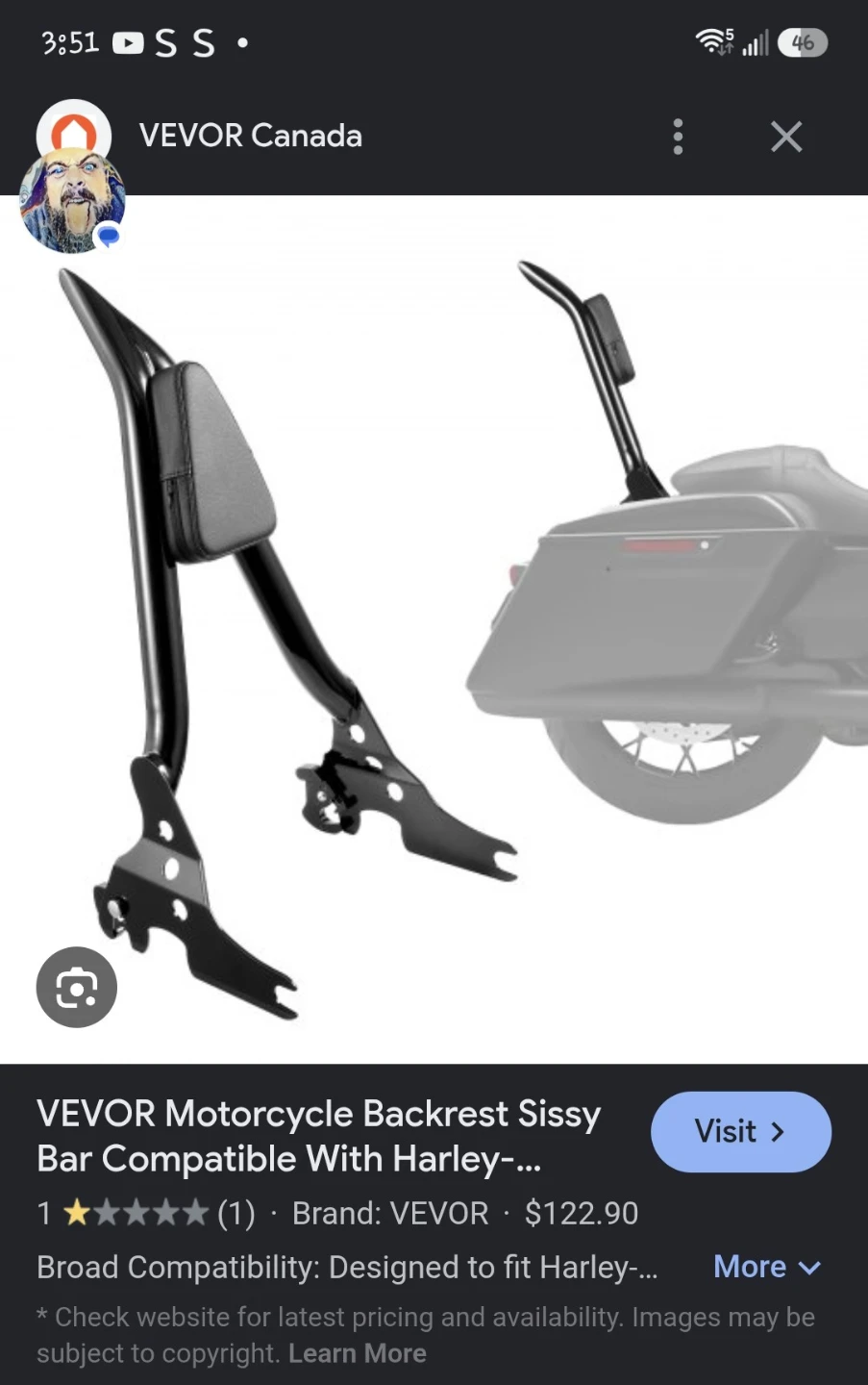 VEVOR Motorcycle Backrest Sissy Bar for Harley-Davidson