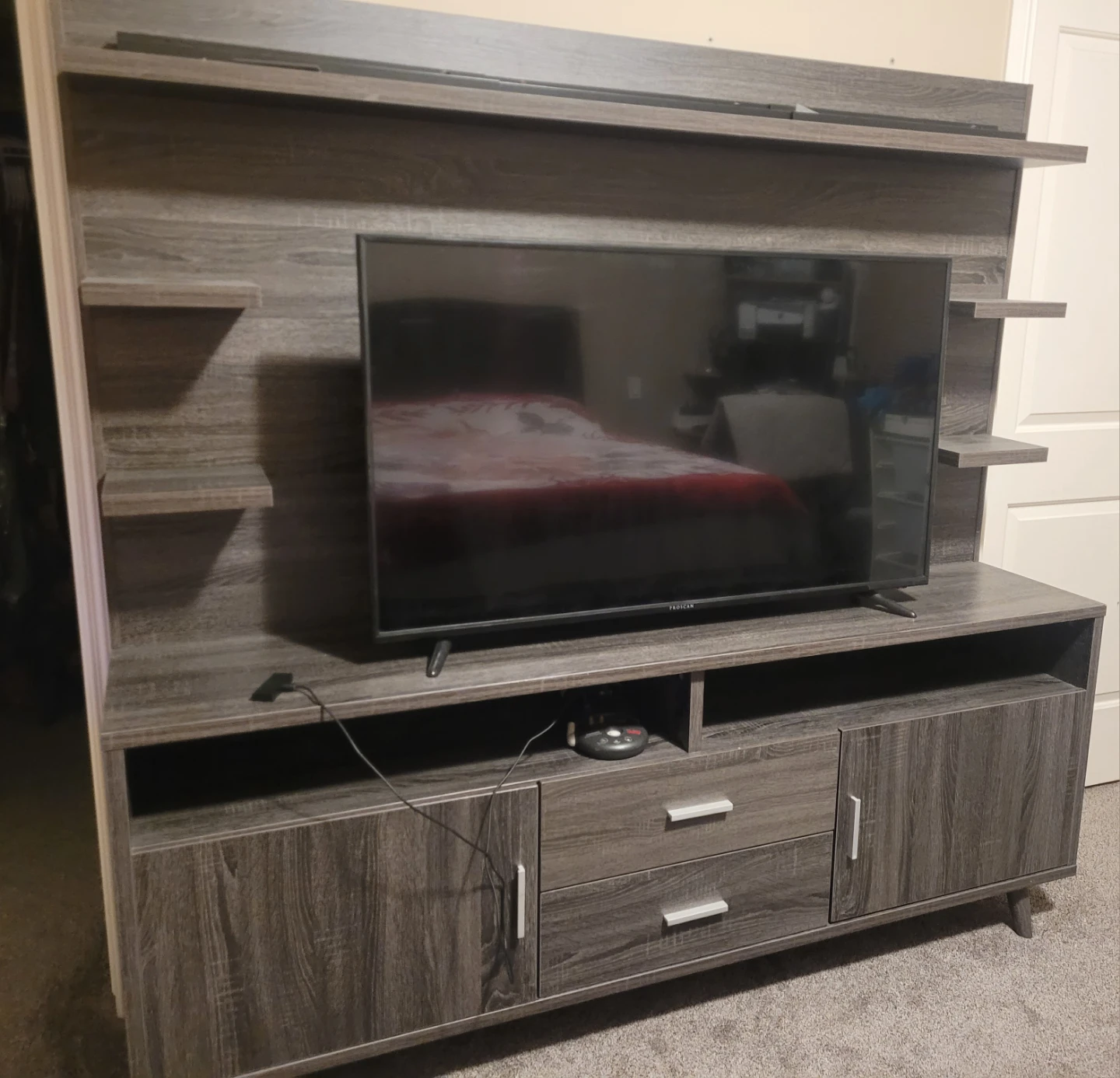 Dark Wood Entertainment Unit with Shelves
