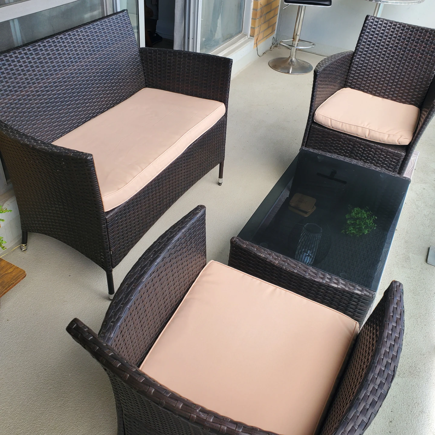Wicker Patio Set with Glass Table