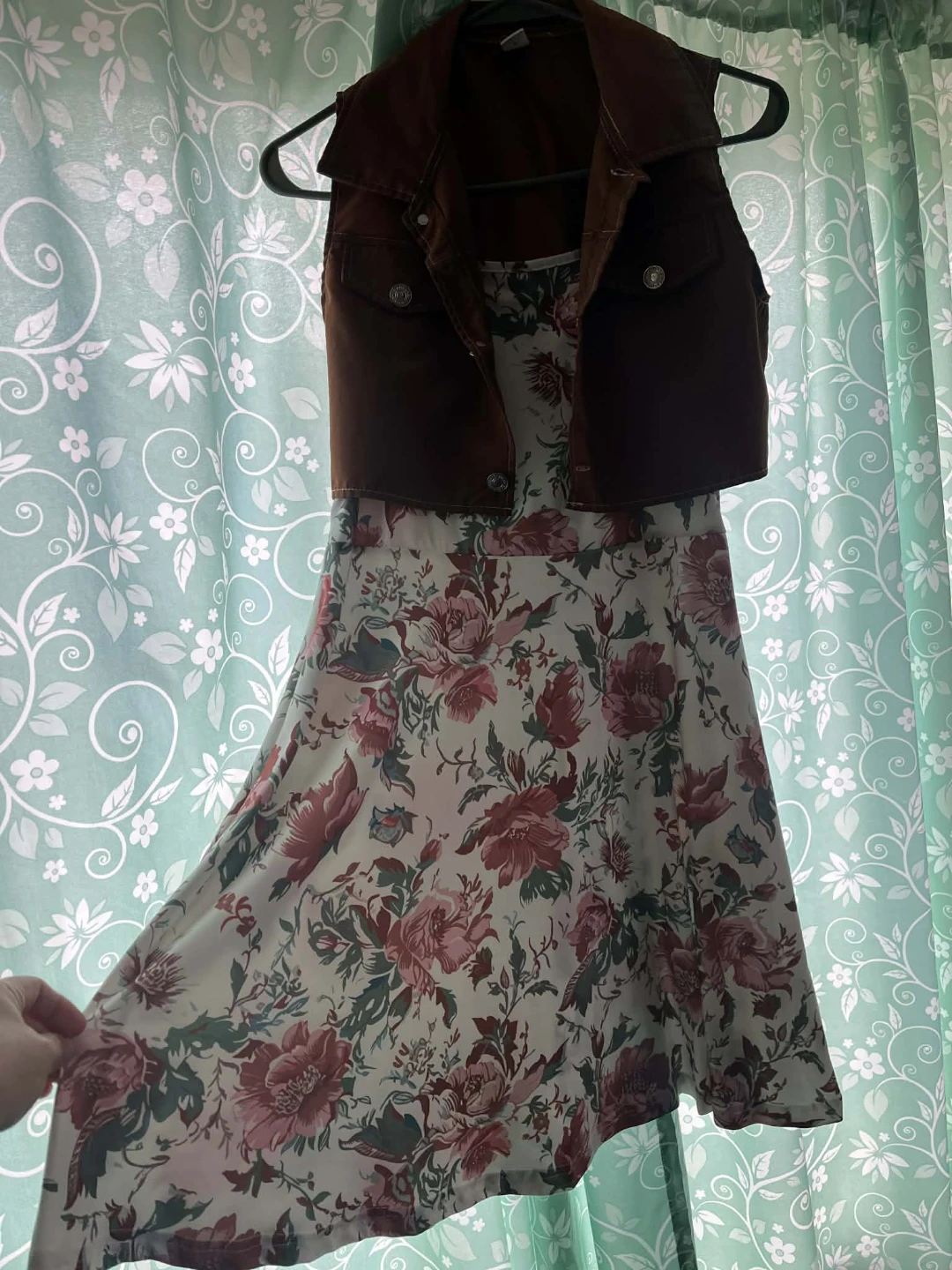 SHEIN Floral Dress with Brown Vest - Size 12Y