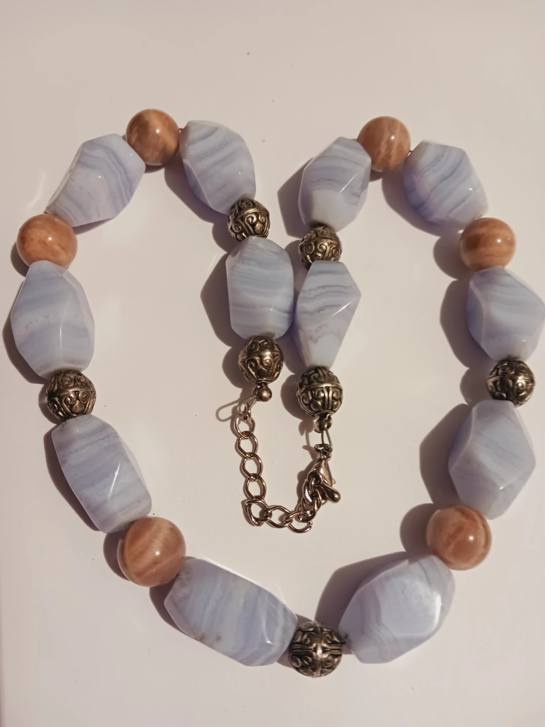 Blue Lace Agate Beaded Necklace with Silver Accents - photo 2