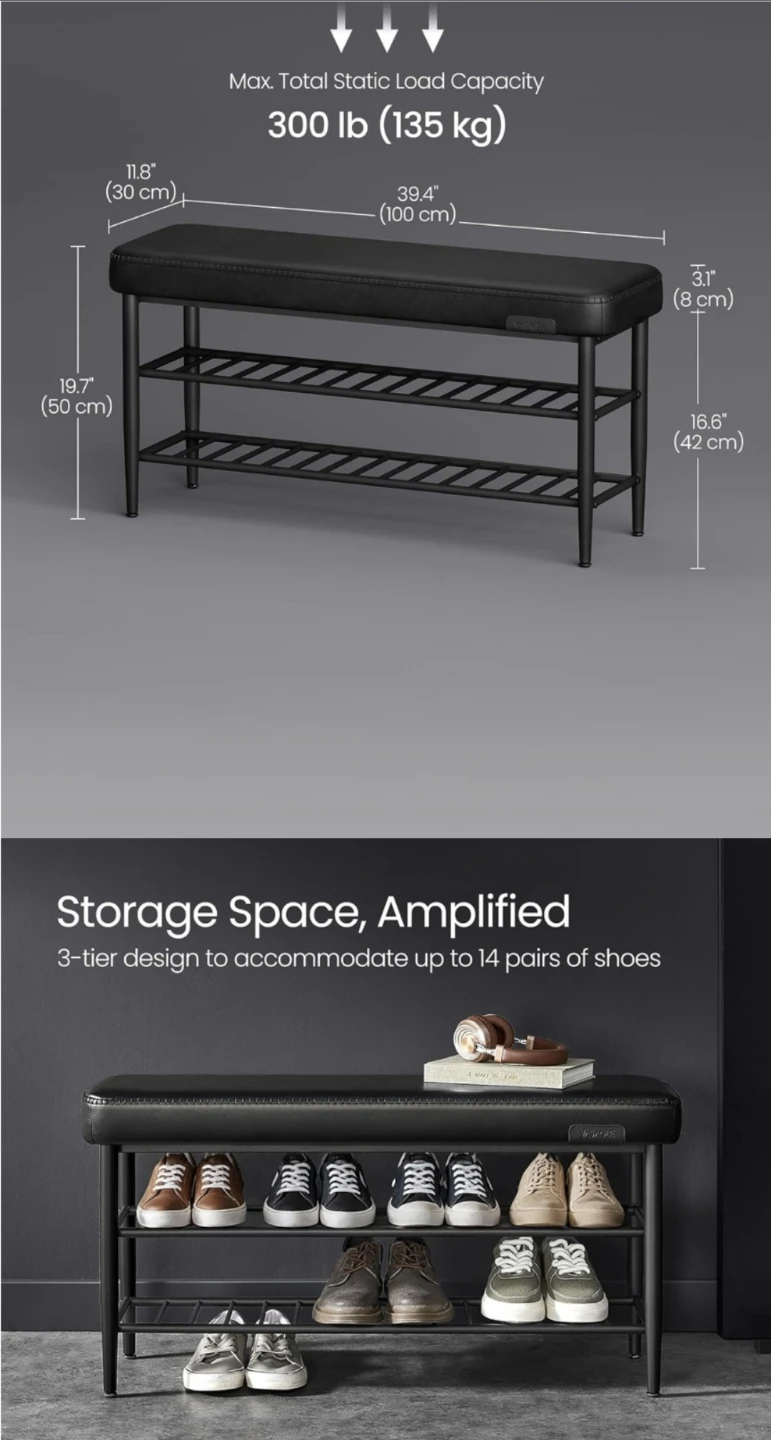 3-level 40' Black Leather Padded Bench Storage *new - photo 5