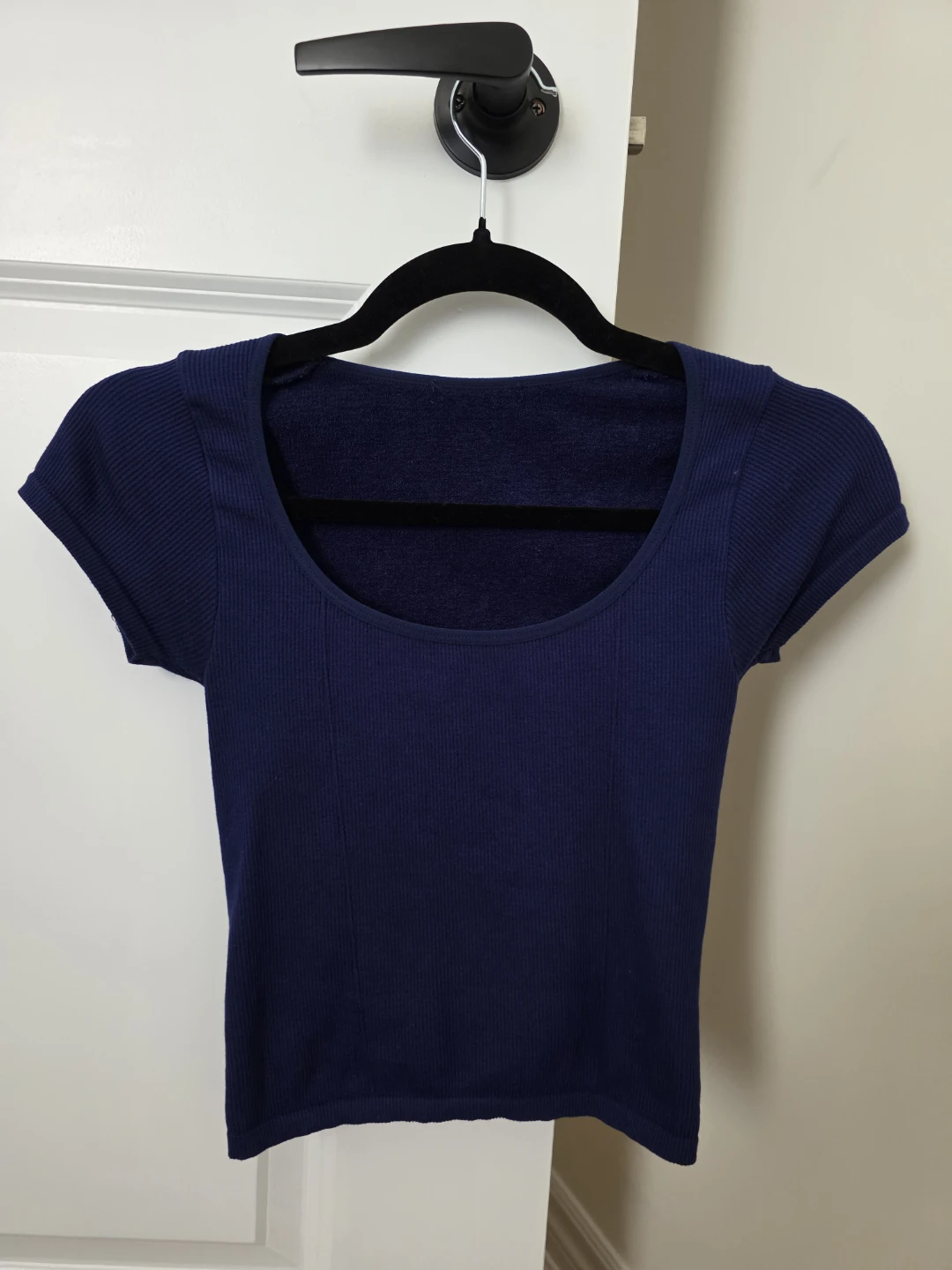 Navy Blue Ribbed Scoop Neck Top
