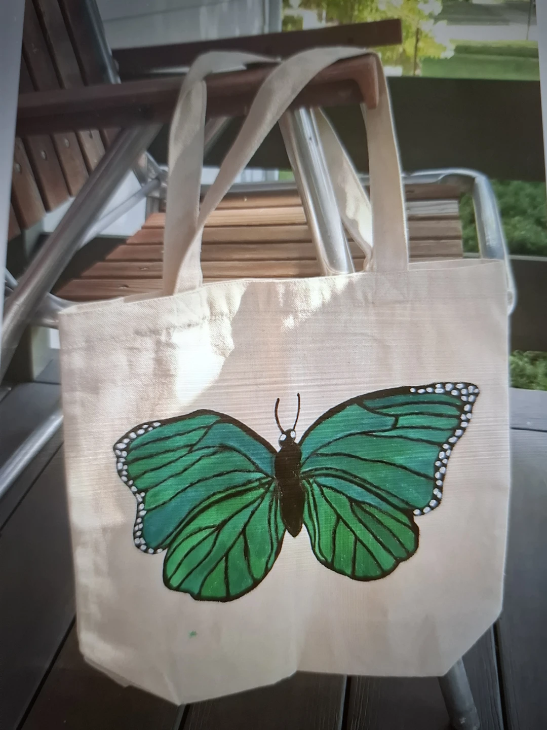 Canvas Tote Bag with Green Butterfly Design
