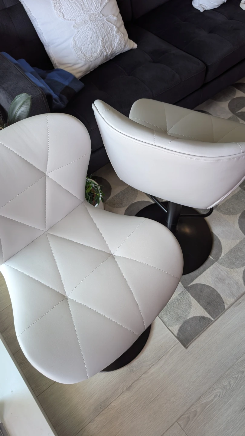 2 Grey Faux Leather Swivel Bar Stool Pair with Adjustable Height