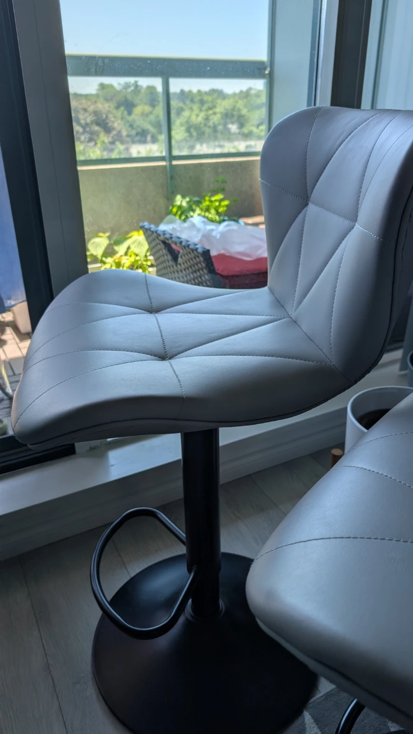 2 Grey Faux Leather Swivel Bar Stool Pair with Adjustable Height - photo 2