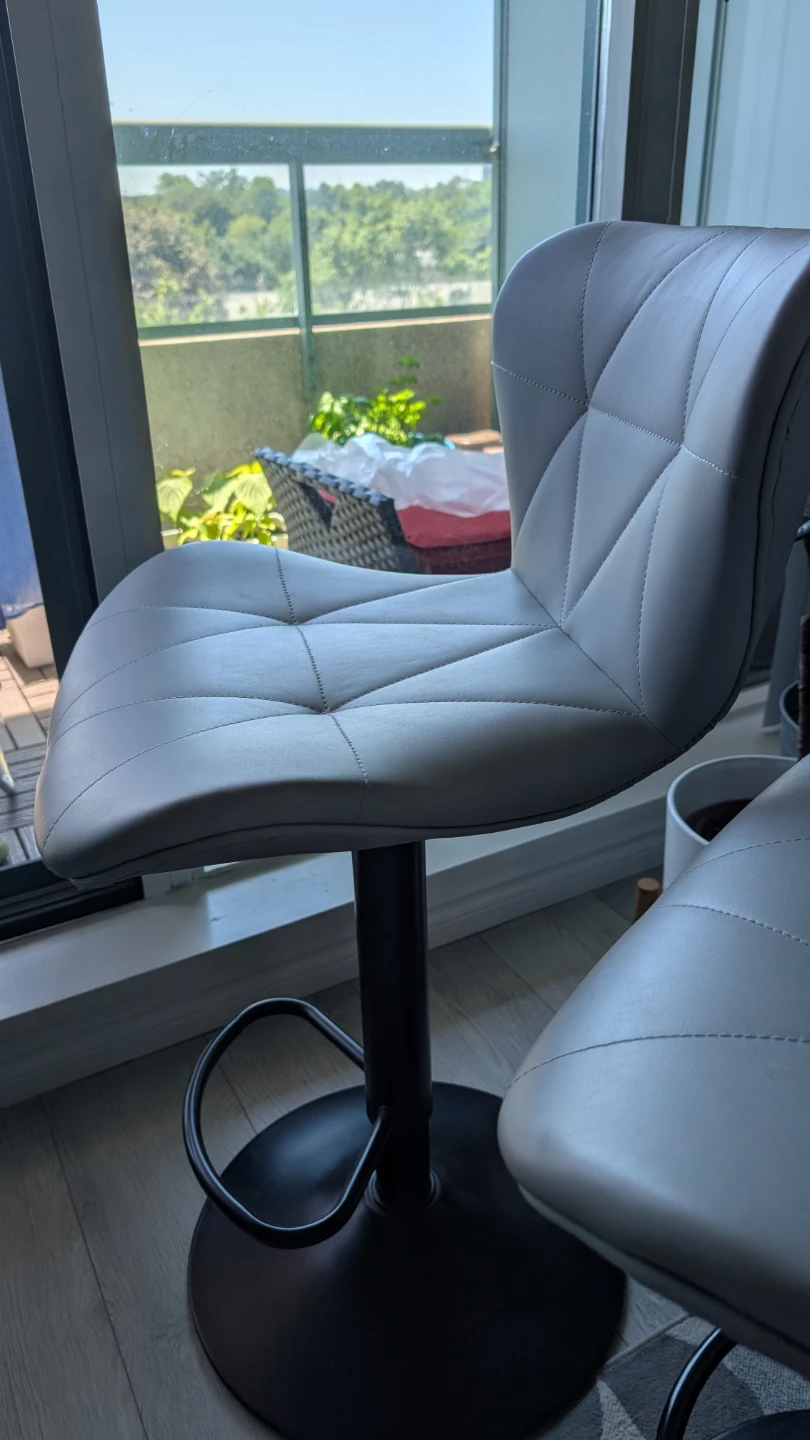 2 Grey Faux Leather Swivel Bar Stool Pair with Adjustable Height - photo 3
