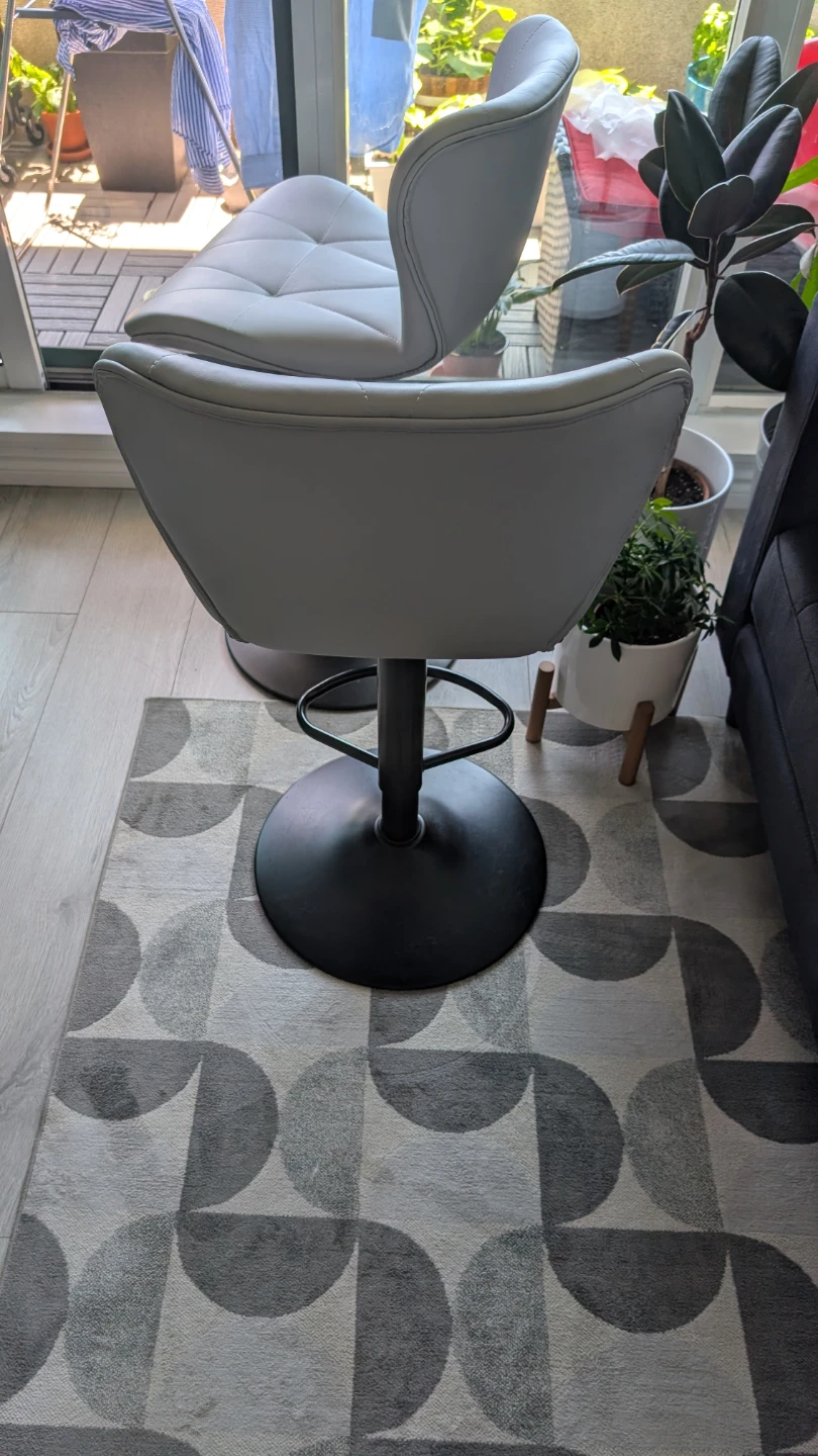 2 Grey Faux Leather Swivel Bar Stool Pair with Adjustable Height - photo 4