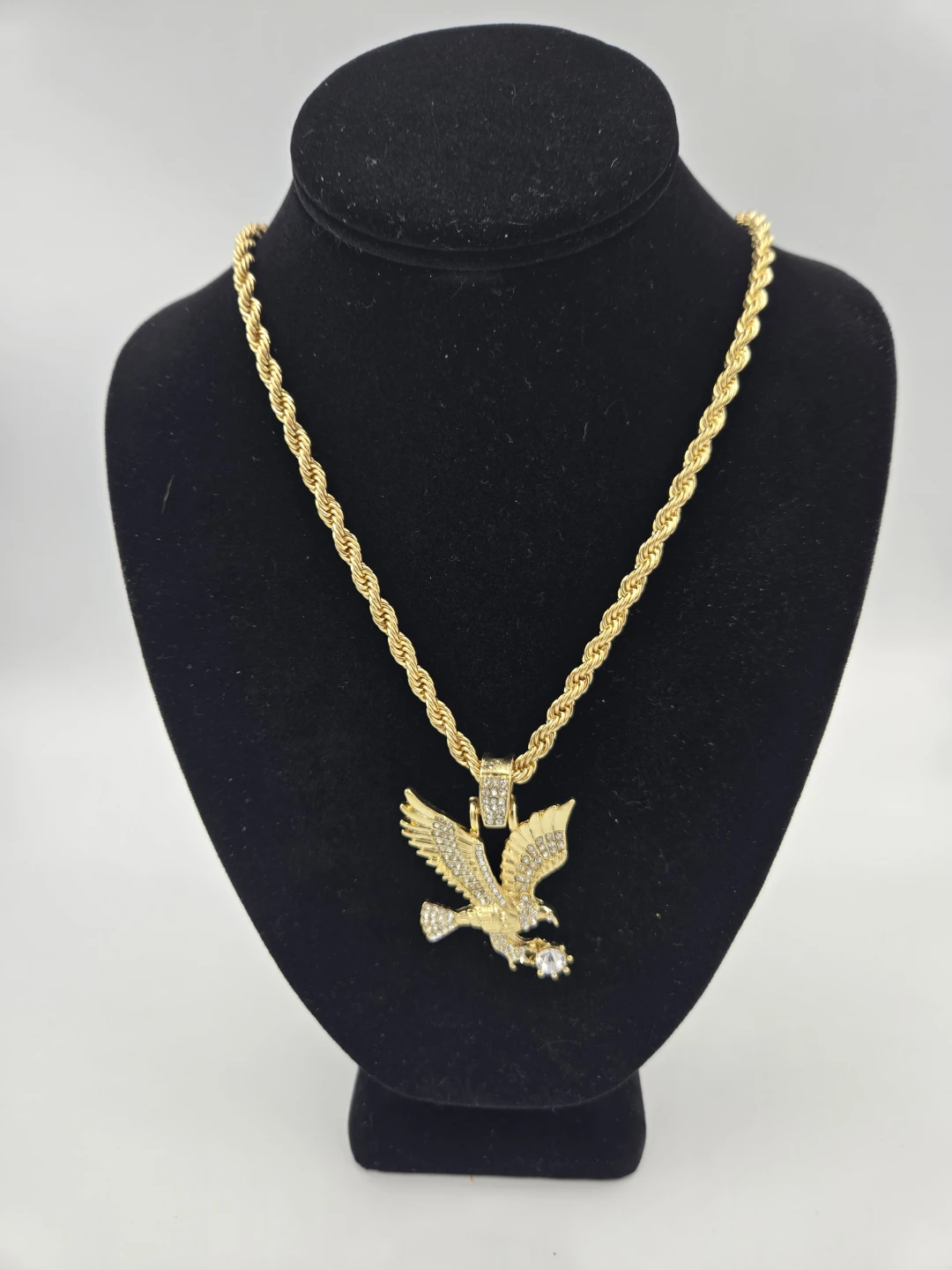 Gold plated Eagle Pendant Rope Chain Necklace