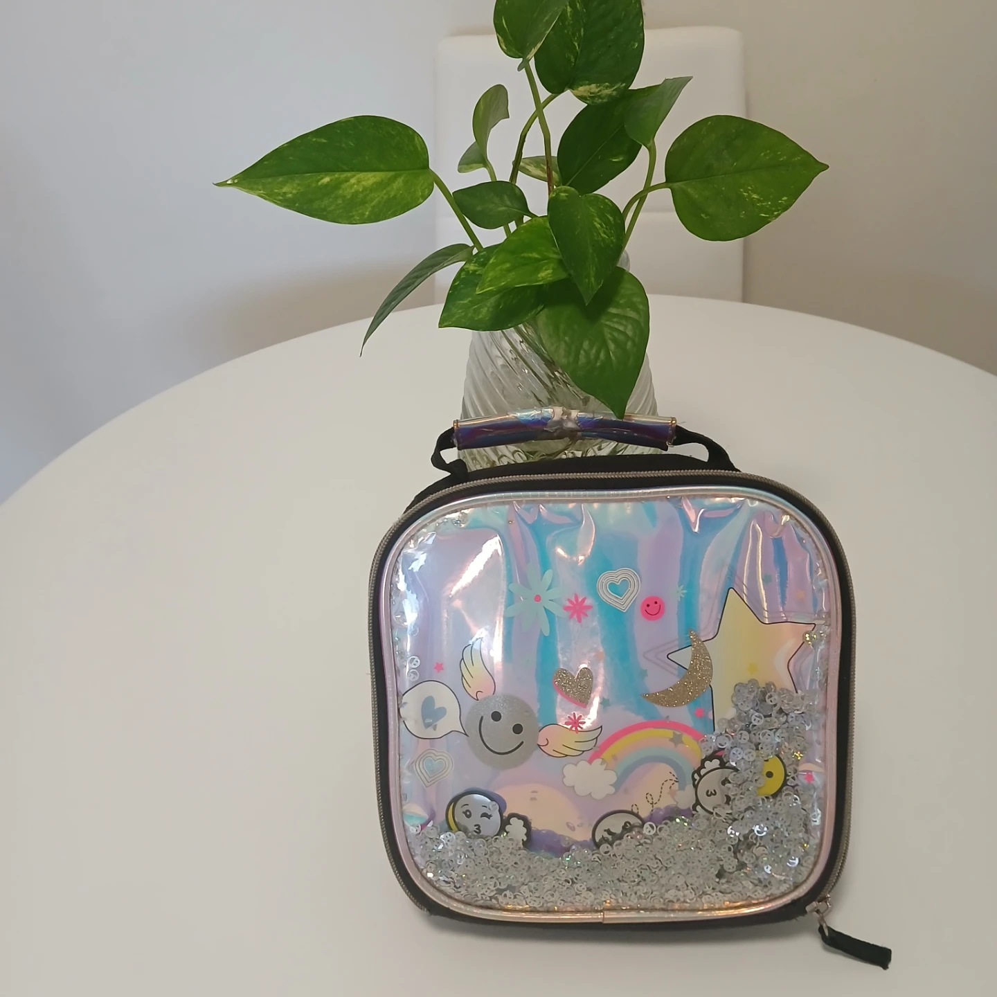 Holographic Lunch Box with Sequins and Charms