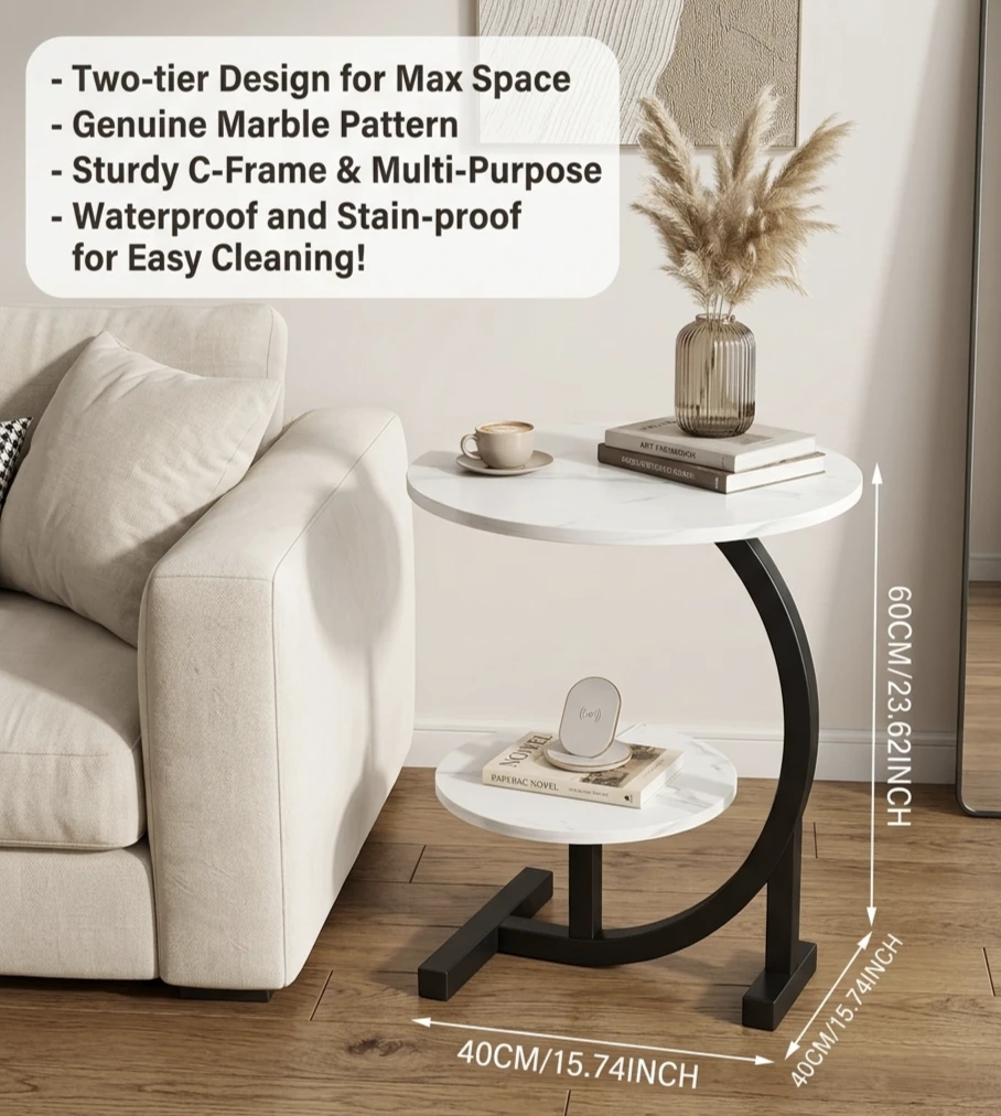 Side Table Two Tier Marble Look Wooden (Set of 2) - photo 4
