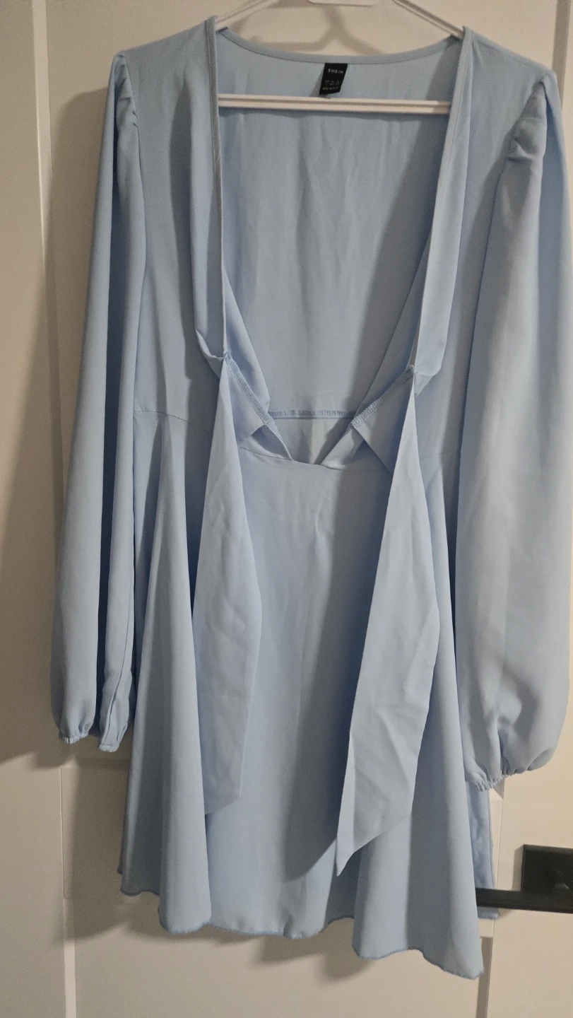 Light Blue Long Sleeve Tie-Front Dress - photo 2