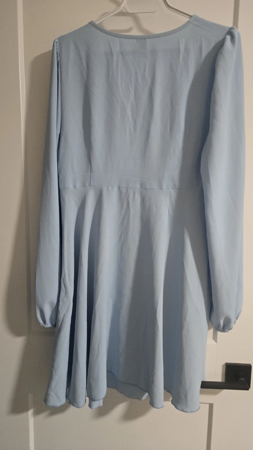 Light Blue Long Sleeve Tie-Front Dress - photo 3