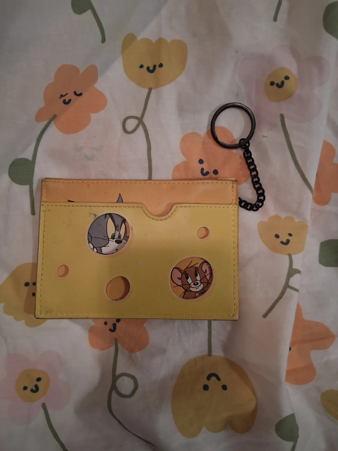 Yellow Tom & Jerry "I Love Cheese" Cardholder with Keychain